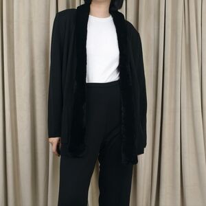 Vintage Dana Buchman Black Wool Cardigan with Rabbit Hair Trim